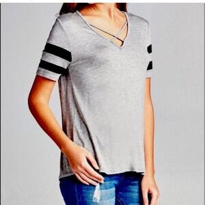 Caution‎ To The Wind Loose Fit Strappy V-neck Short Sleeve Tee MED